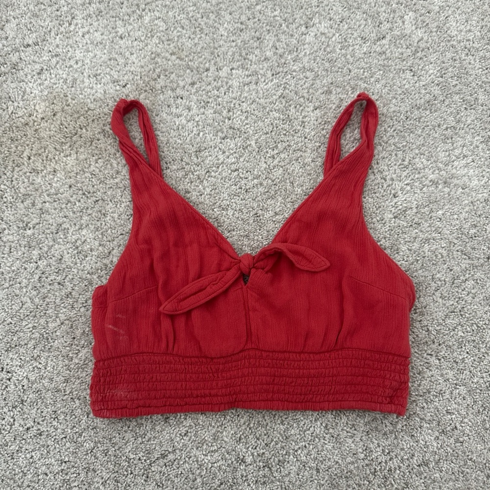 Abercrombie & Fitch Red Ribbed Tie Front Crop Tank